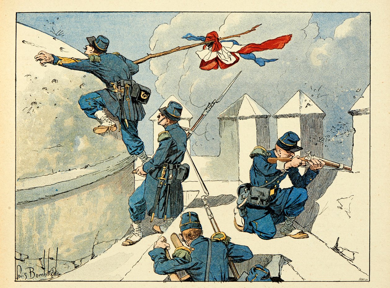Ilustração retirada do livro "Os heróis do século", recitação anedótica de Dick de Lonlay e ilustrada por Louis Bombled (1862-1927) de Louis Charles Bombled