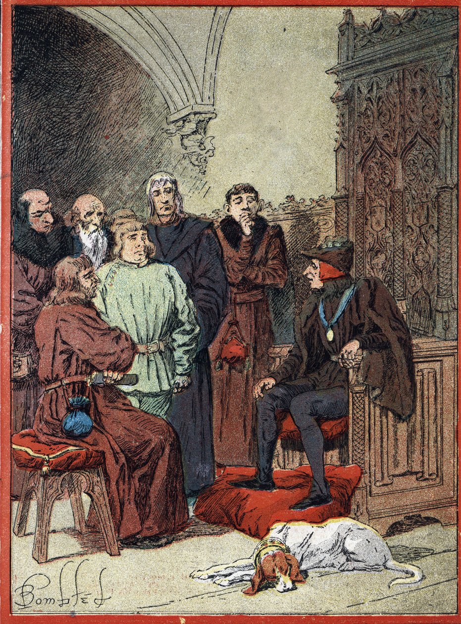 Rei Luís XII de França (1462-1515) recebe os burgueses de Paris no parloir aux bourgeois, primeira câmara municipal de Paris em 26/11/1514 (Rei de França Luís XII recebe no "Parlour of Burgesses", primeira câmara municipal de Paris os representantes dos de Louis Charles Bombled