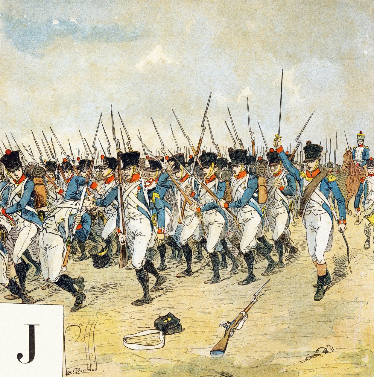 Letra J: Jovem guarda, "Je serai soldat"( Serei um soldado) - Alfabeto Militar de Louis Charles Bombled