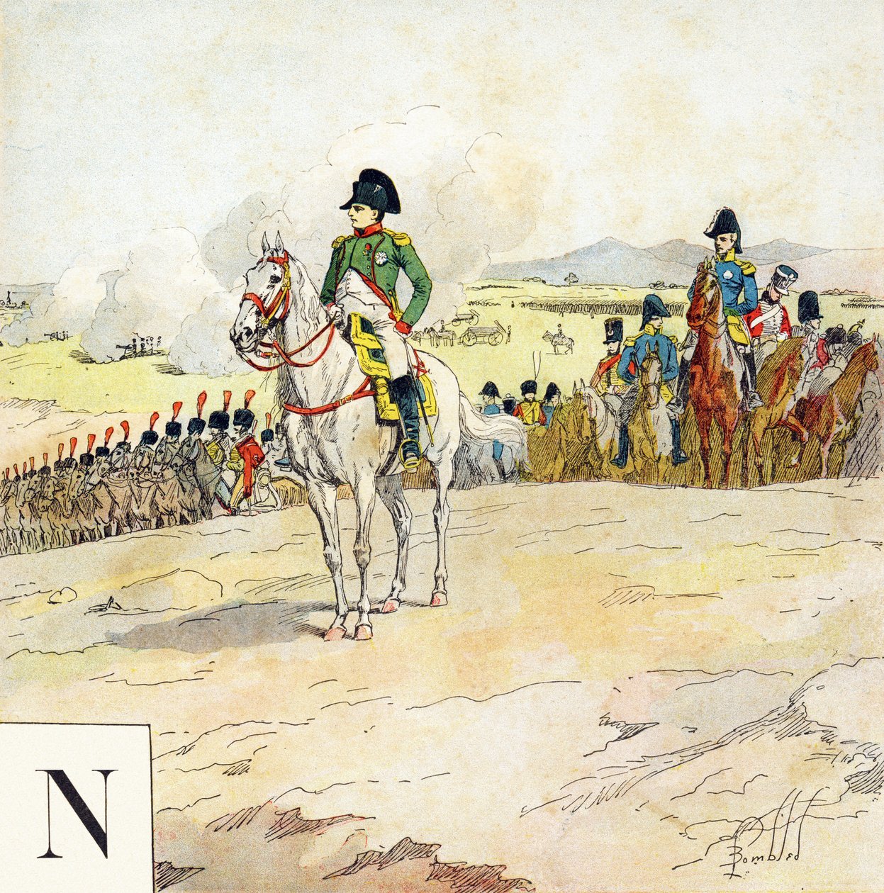 Letra N: Napoleão, "Je serai soldat"( Serei um soldado) - Alfabeto Militar de Louis Charles Bombled