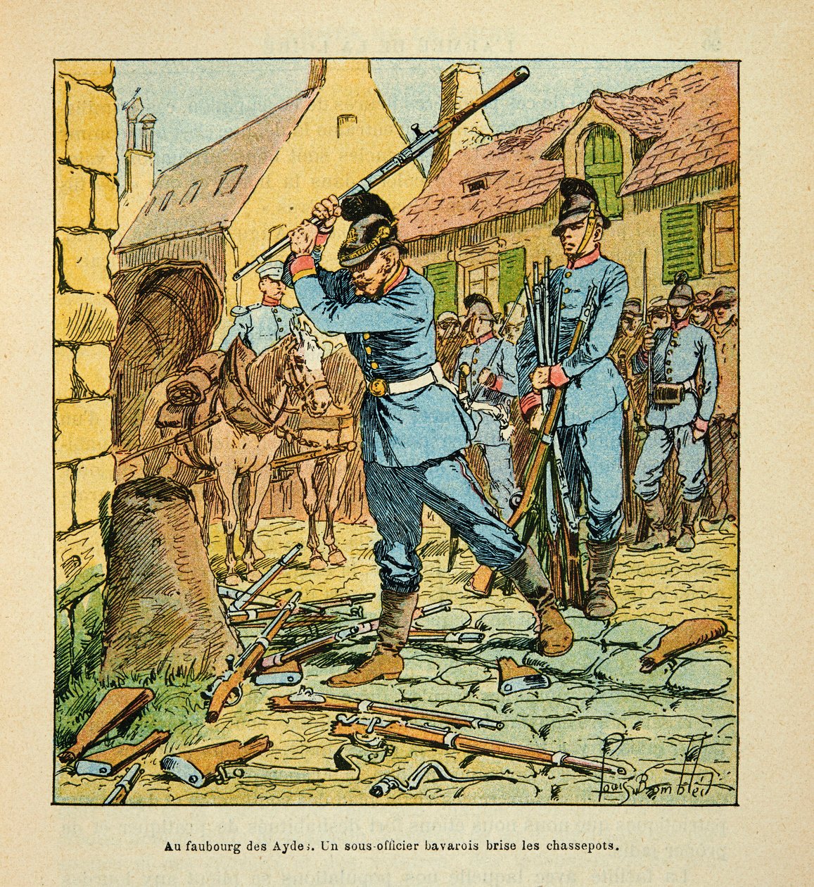 A Armee de la Loire de Eugene Sergent, conhecida como Grenest, ilustrada por Louis Bombled (1862-1927) (Guerra Franco-Alemã; campanha de 1870-1871): Após a captura da cidade de Orleans em outubro de 1870, um suboficial bávaro quebrou os caçadores. (espinga de Louis Charles Bombled