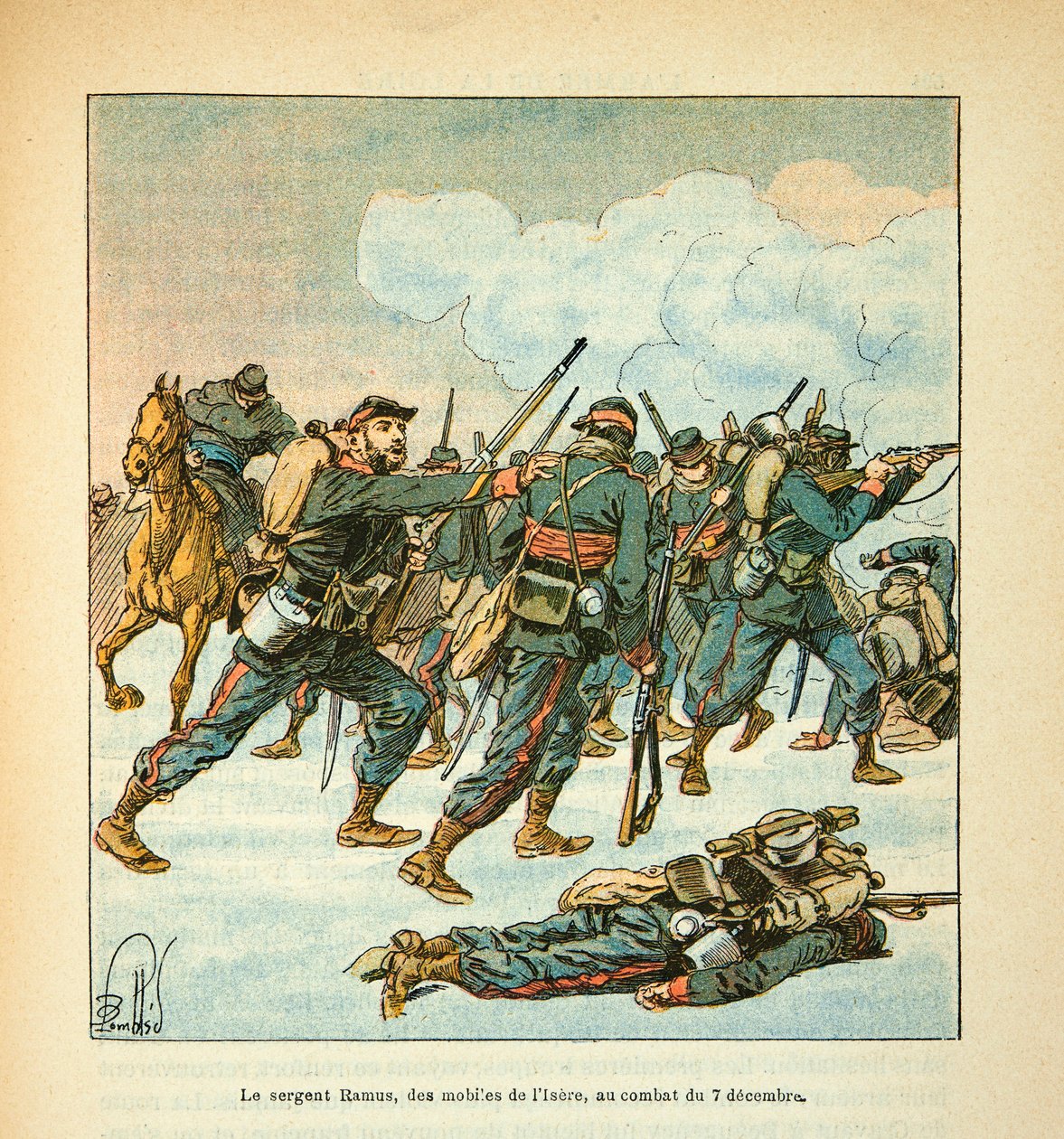 A Arma do Loire por Eugene Sergeant, conhecida como Grenest, ilustrada por Louis Bombled (1862-1927) (Guerra Franco-Alemã; campanha de 1870 -1871): Sargento Ramus, do móvel de Isere, na batalha de 7 de dezembro de Louis Charles Bombled