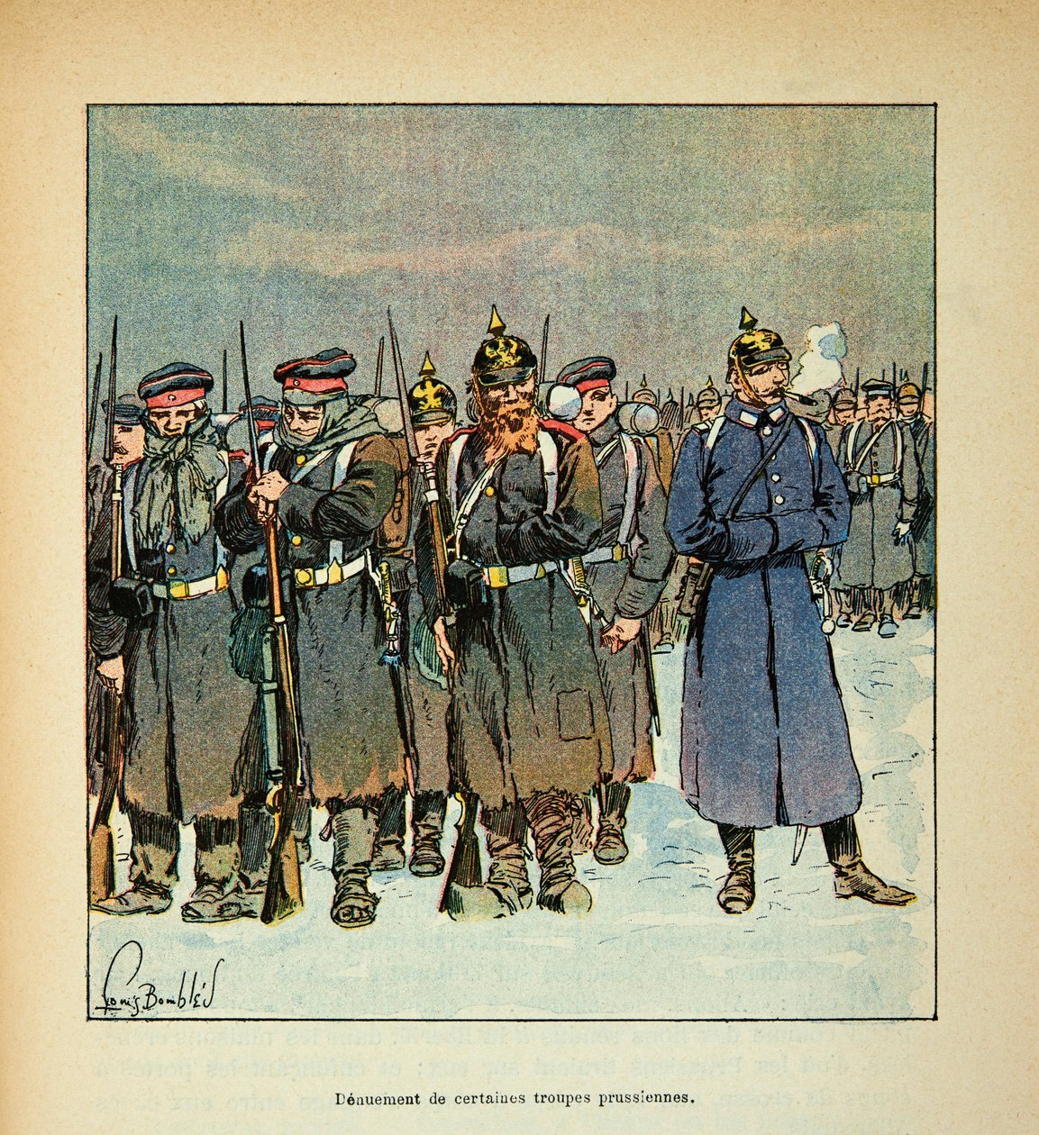 A Arma do Loire por Eugene Sergent, conhecido como Grenest, ilustrado por Louis Bombled (1862-1927) (Guerra Franco-Alemã; campanha de 1870 -1871): Denúncia de algumas tropas prussianas em 1870, Coleção Privada de Louis Charles Bombled