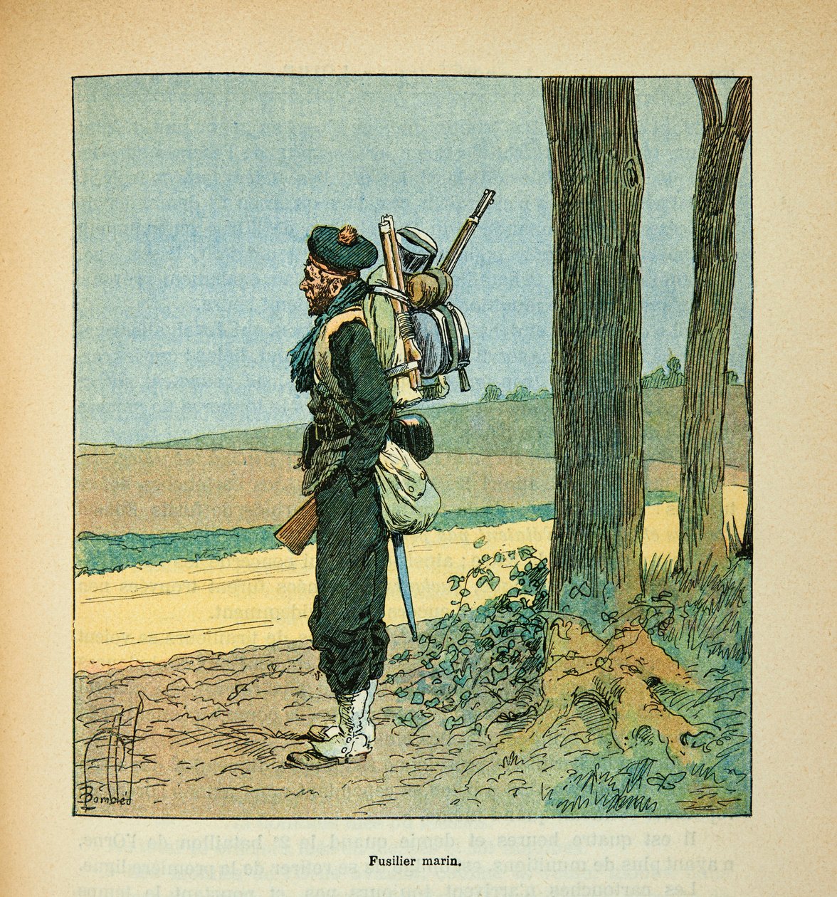 A Arma do Loire por Eugene Sergent, conhecido como Grenest, ilustrado por Louis Bombled (1862-1927) (Guerra Franco-Alemã; campanha de 1870 -1871): Marine Fusilier em 1870, Coleção Particular de Louis Charles Bombled
