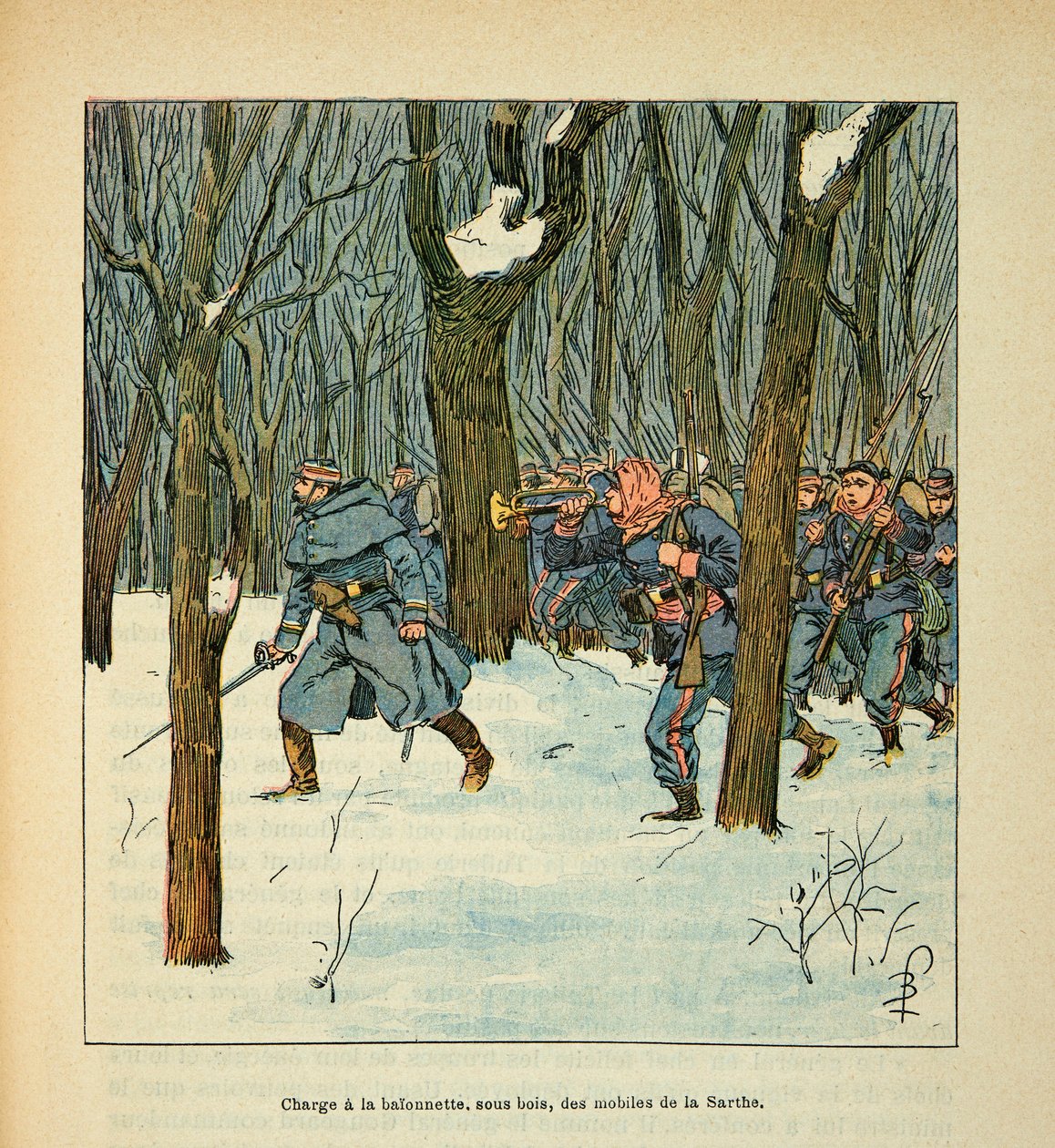 A Arma do Loire por Eugene Sergent, conhecido como Grenest, ilustrado por Louis Bombled (1862-1927) (Guerra Franco-Alemã; campanha de 1870 -1871): Batalha de Le Mans em Janeiro de 1871, carregando os telemóveis da Sarthe, Colecção Privada de Louis Charles Bombled