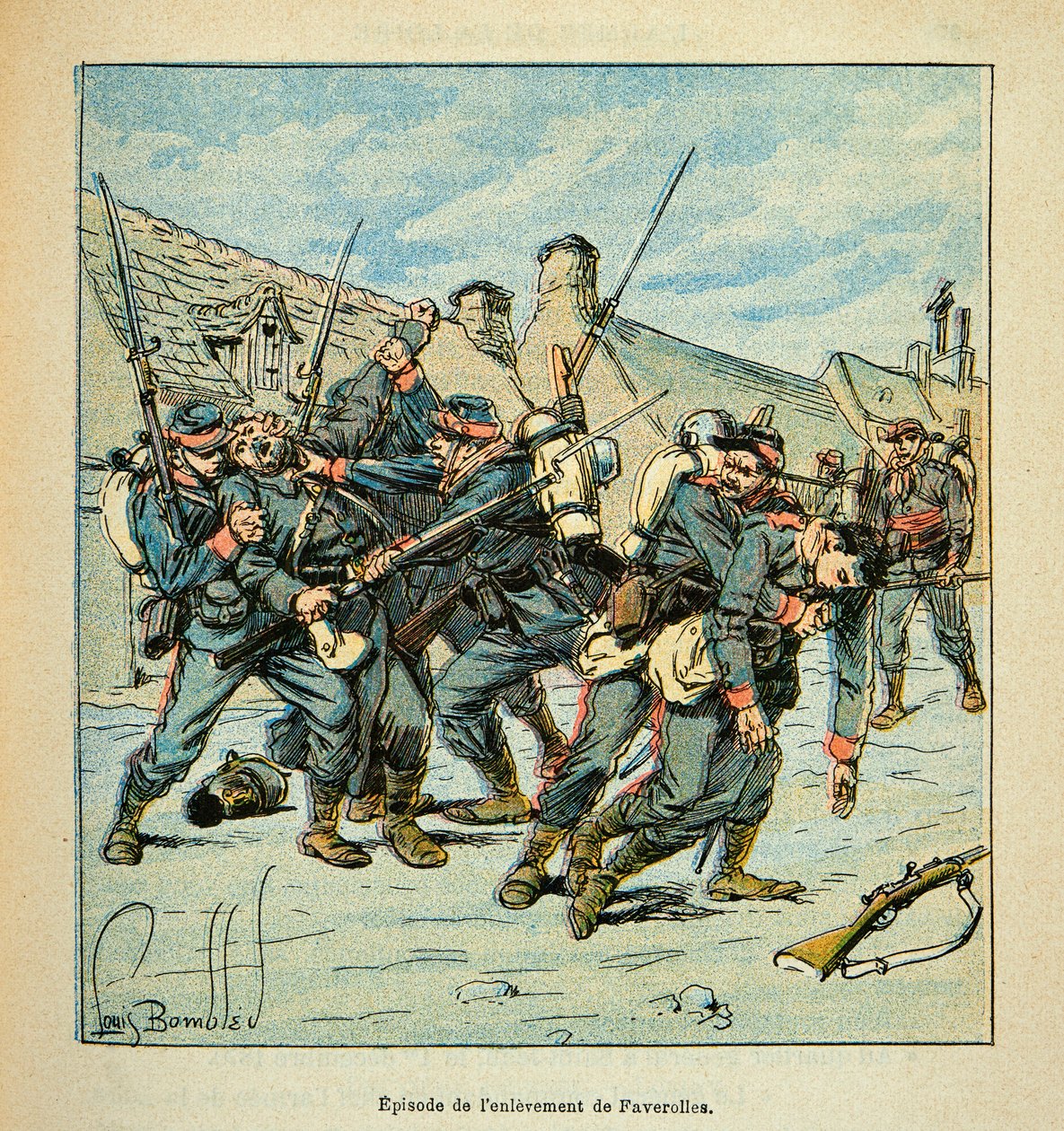 A Arma do Loire por Eugene Sergent, conhecido como Grenest, ilustrado por Louis Bombled (1862-1927) (Guerra Franco-Alemã; campanha de 1870 -1871): Combate entre prussianos e franceses em 1870, Coleção Privada de Louis Charles Bombled