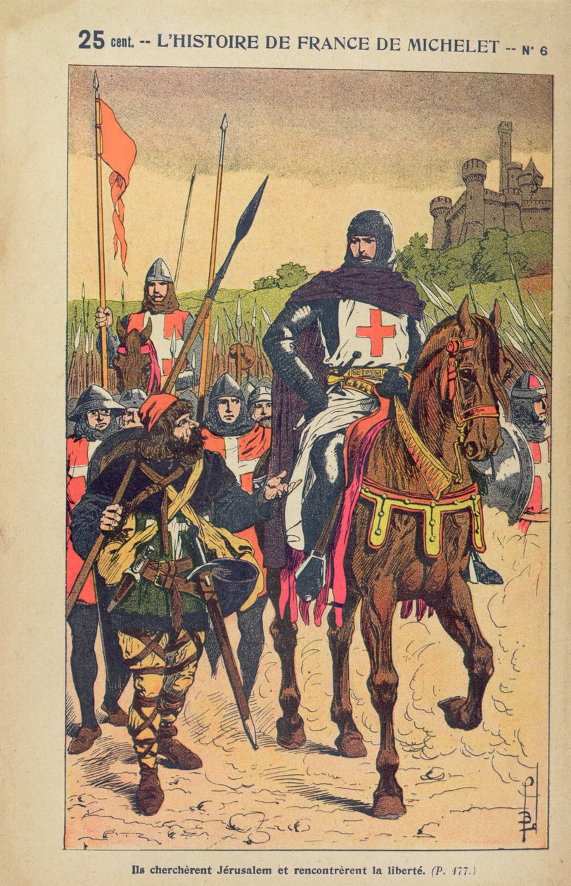 A partida para as cruzadas, ilustração de &39;Histoire de France&39; por Jules Michelet (1798-1874) c.1900 de Louis Charles Bombled
