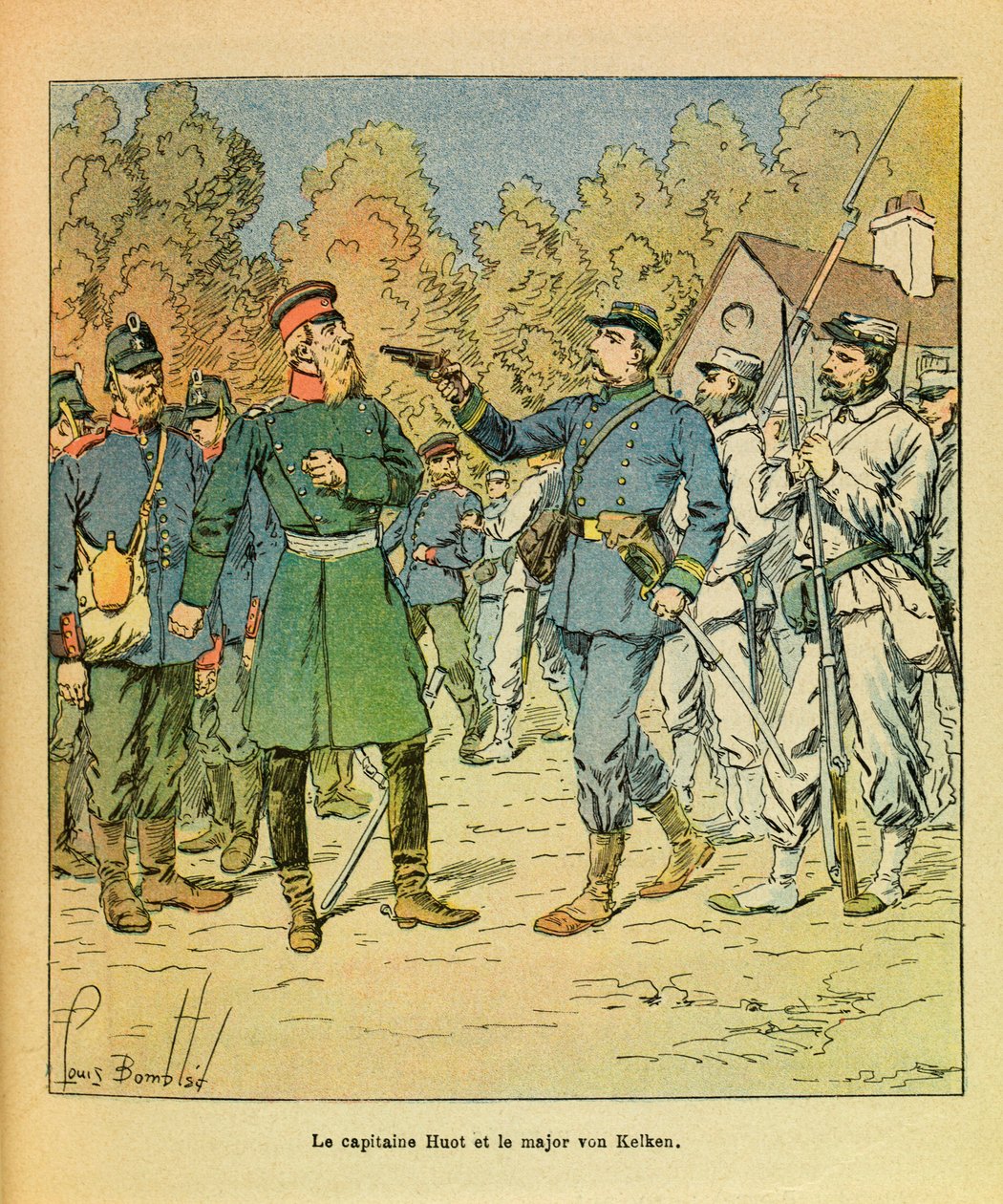 The Eastern Armee of Eugene Sergeant, dit Grenest, ilustrado por Louis Bombled (1862-1927) (Guerra Franco-Alemã; campanha de 1870-1871): Em Franche Comte, o capitão dos Huot Freiciners capturou o Major Von Kelken durante a mão de Raze em 30 de outubro de 1 de Louis Charles Bombled