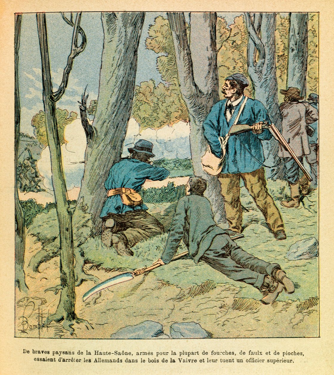 A Armee Oriental do Sargento Eugene, conhecida como Grenest, ilustrada por Louis Bombled (1862-1927) (Guerra Franco-Alemã; campanha de 1870-1871): Em Seveuve, em 25 de outubro de Louis Charles Bombled