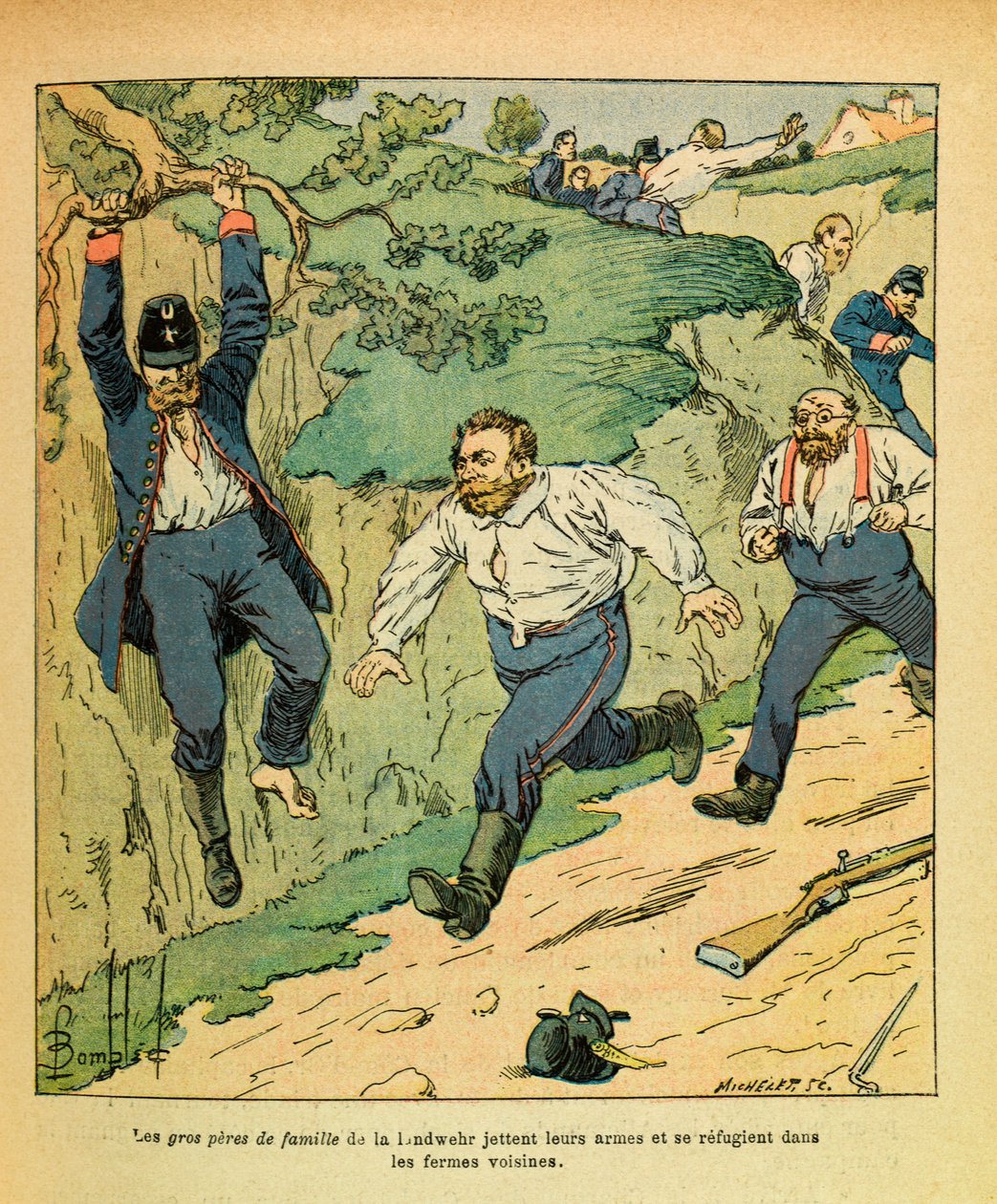 A Armee Oriental do Sargento Eugene, conhecida como Grenest, ilustrada por Louis Bombled (1862-1927) (Guerra Franco-Alemã; campanha de 1870 -1871): Tropas alemãs fogem de Chatillon sur Seine antes das tropas da Ricciotti Garibaldi em novembro de 1870, Cole de Louis Charles Bombled