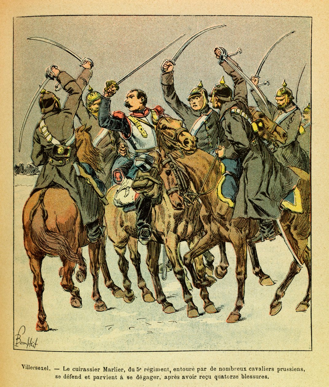 A Armee Oriental do Sargento Eugene, conhecida como Grenest, ilustrada por Louis Bombled (1862-1927) (Guerra Franco-Alemã; campanha de 1870 -1871): Durante a Batalha de Villersexel, o navio de guerra Marlier do 5º regimento cercado pelos prussianos, conseg de Louis Charles Bombled