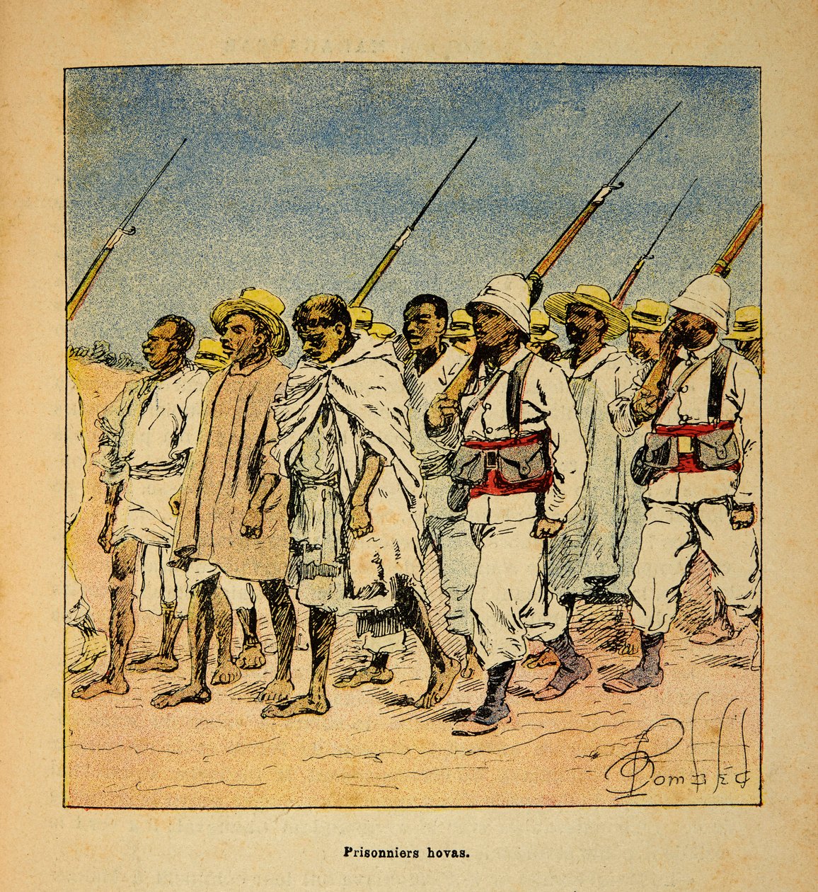 A Guerra em Madagáscar - História das Expedições Francesas de 1885-1895 por Henri Galli dit Galllichet (1854-1922), ilustrada por Louis Bombled (1862-1927): Prisioneiros de Hovas em 1895, Colecção Privada de Louis Charles Bombled