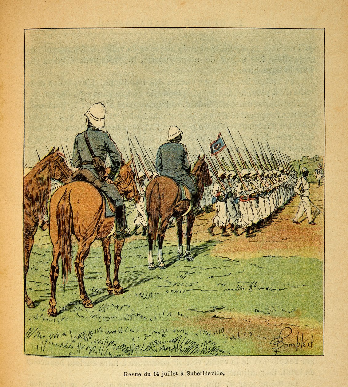 A Guerra em Madagáscar - História das Expedições Francesas de 1885-1895 por Henri Galli dit Galllichet (1854-1922), ilustrada por Louis Bombled (1862-1927): Revue des troupes de 14 de julho de Louis Charles Bombled