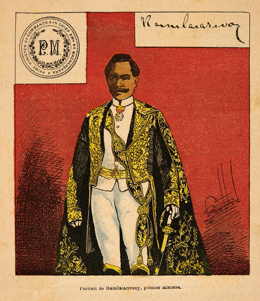 A Guerra em Madagáscar - História das Expedições Francesas de 1885-1895 por Henri Galli dit Galllichet (1854-1922), ilustrada por Louis Bombled (1862-1927): Retrato do Primeiro Ministro Rainilaiarivony (1828-1896), Coleção Privada de Louis Charles Bombled