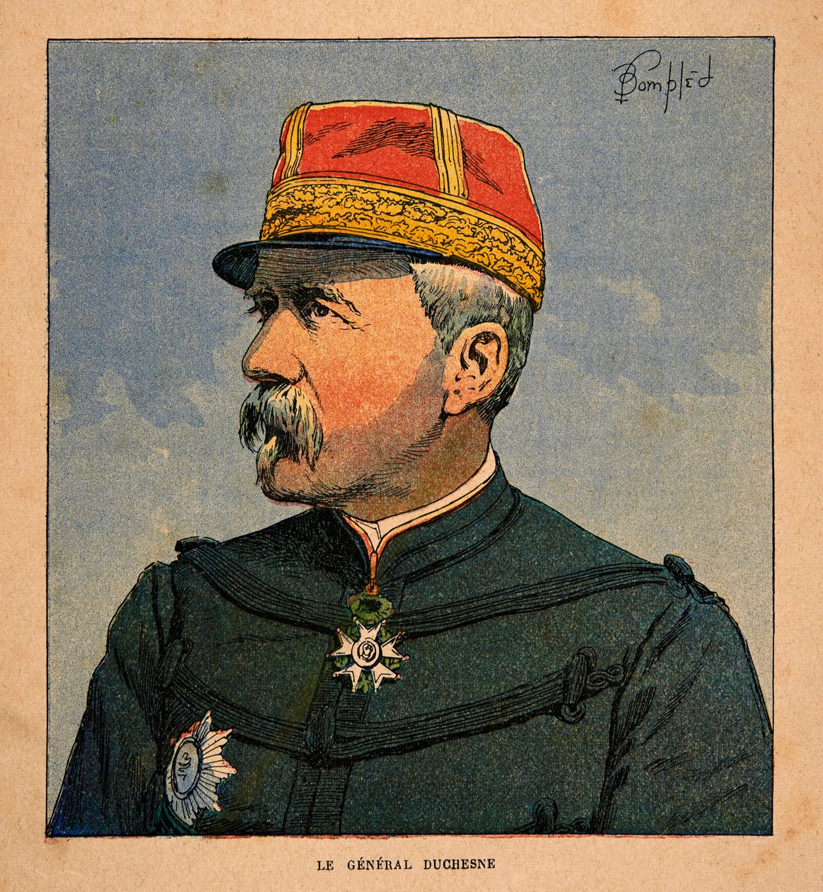A Guerra em Madagáscar - História das Expedições Francesas de 1885-1895 por Henri Galli dit Galllichet (1854-1922), ilustrada por Louis Bombled (1862-1927): Retrato do General Duchesne (1837-1918) Comandante-em-Chefe da Expedição Francesa de Forc de Louis Charles Bombled