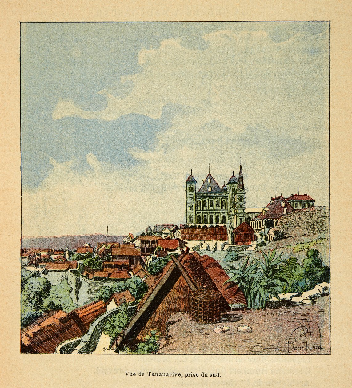 A Guerra em Madagáscar - História das Expedições Francesas de 1885-1895 por Henri Galli dit Galllichet (1854-1922), ilustrada por Louis Bombled (1862-1927): Vista de Tananarive tirada do sul no século XIX, Coleção Particular de Louis Charles Bombled