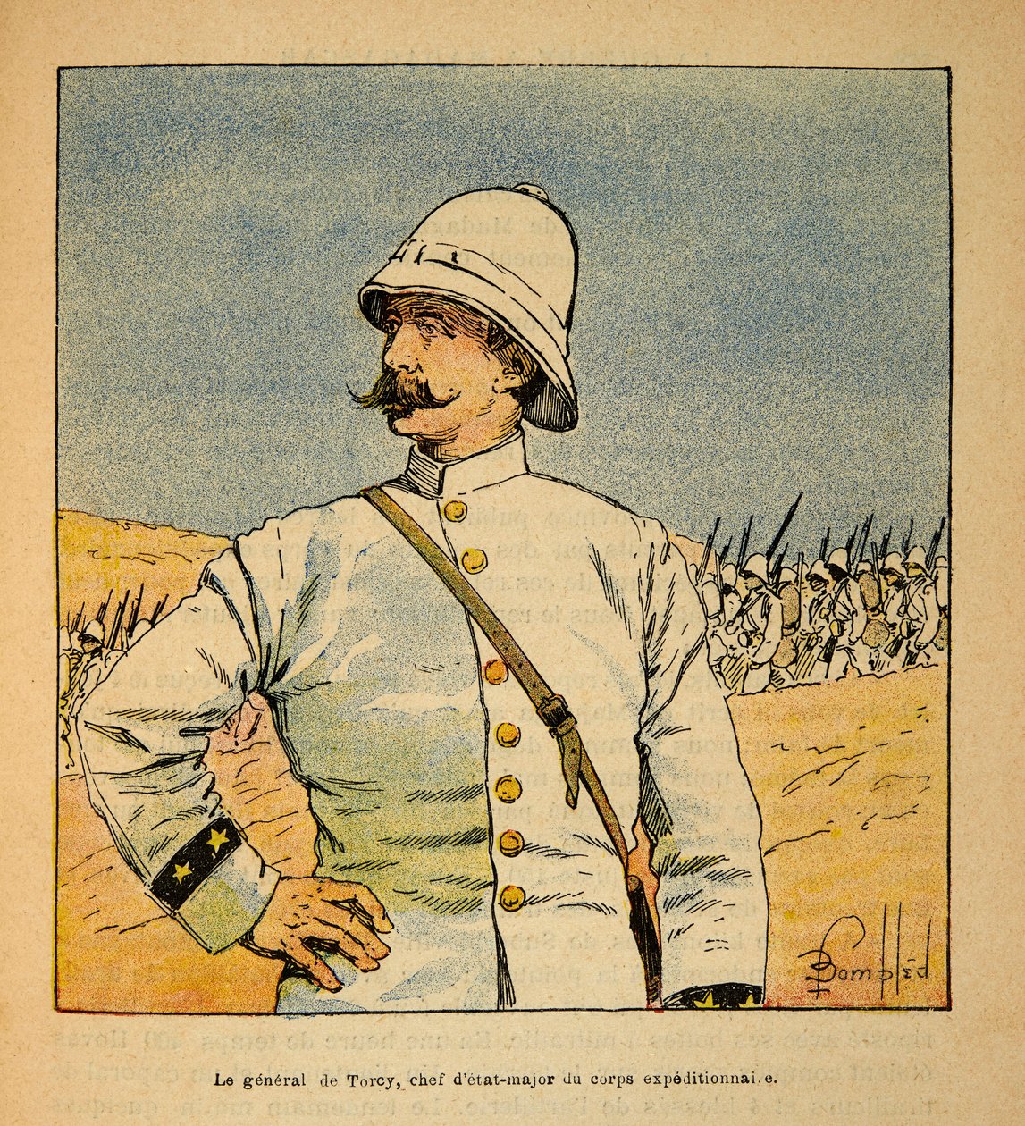 A Guerra em Madagáscar - História das Expedições Francesas de 1885-1895 por Henri Galli dit Galllichet (1854-1922), ilustrada por Louis Bombled (1862-1927): Retrato do General De Torcy (1844-1918), Chefe de Gabinete da Força Expedicionária em Madag de Louis Charles Bombled