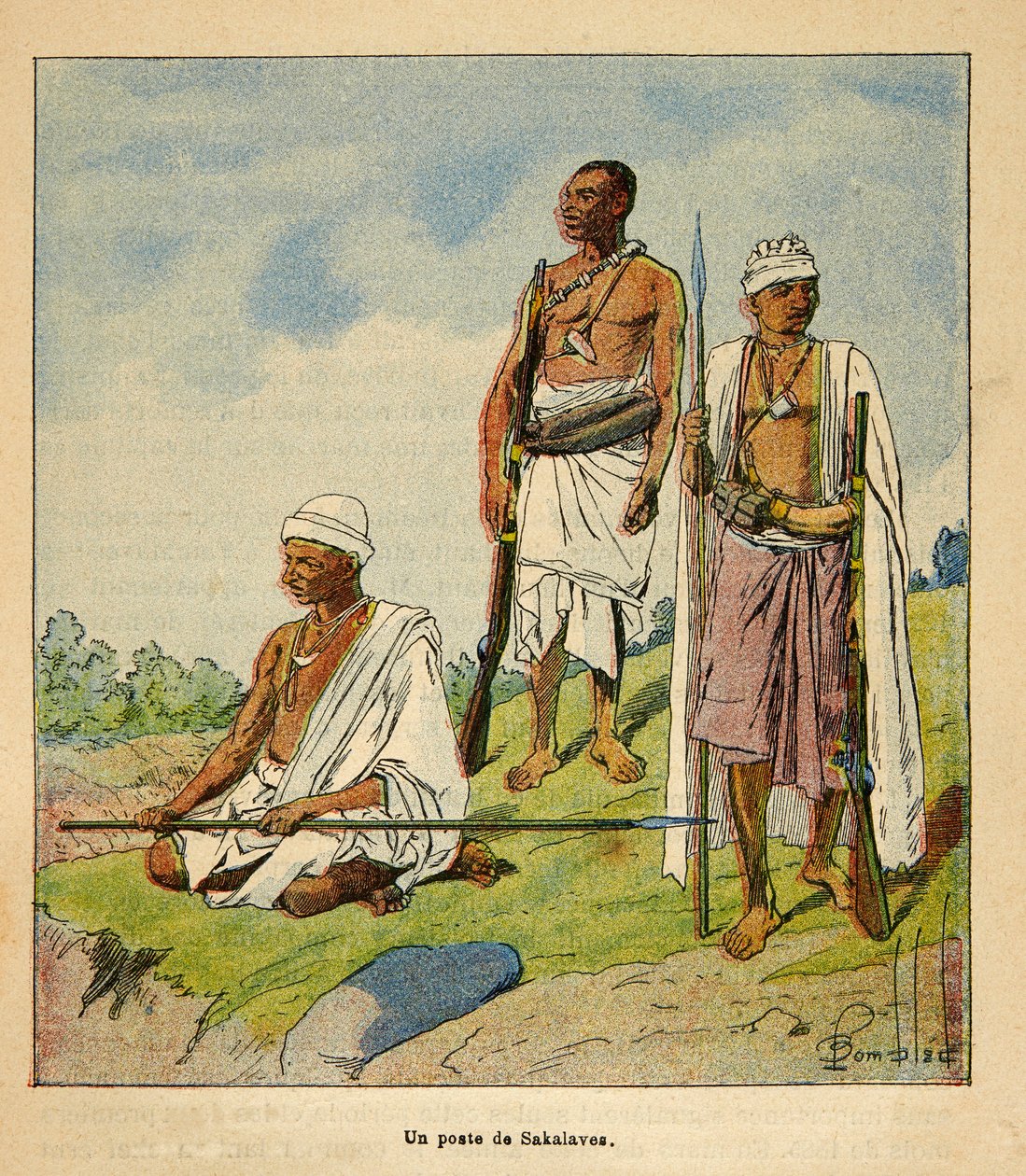 A Guerra em Madagáscar - História das Expedições Francesas de 1885-1895 por Henri Galli dit Galllichet (1854-1922), ilustrada por Louis Bombled (1862-1927): Warrior Sakalavas, Coleção Privada de Louis Charles Bombled