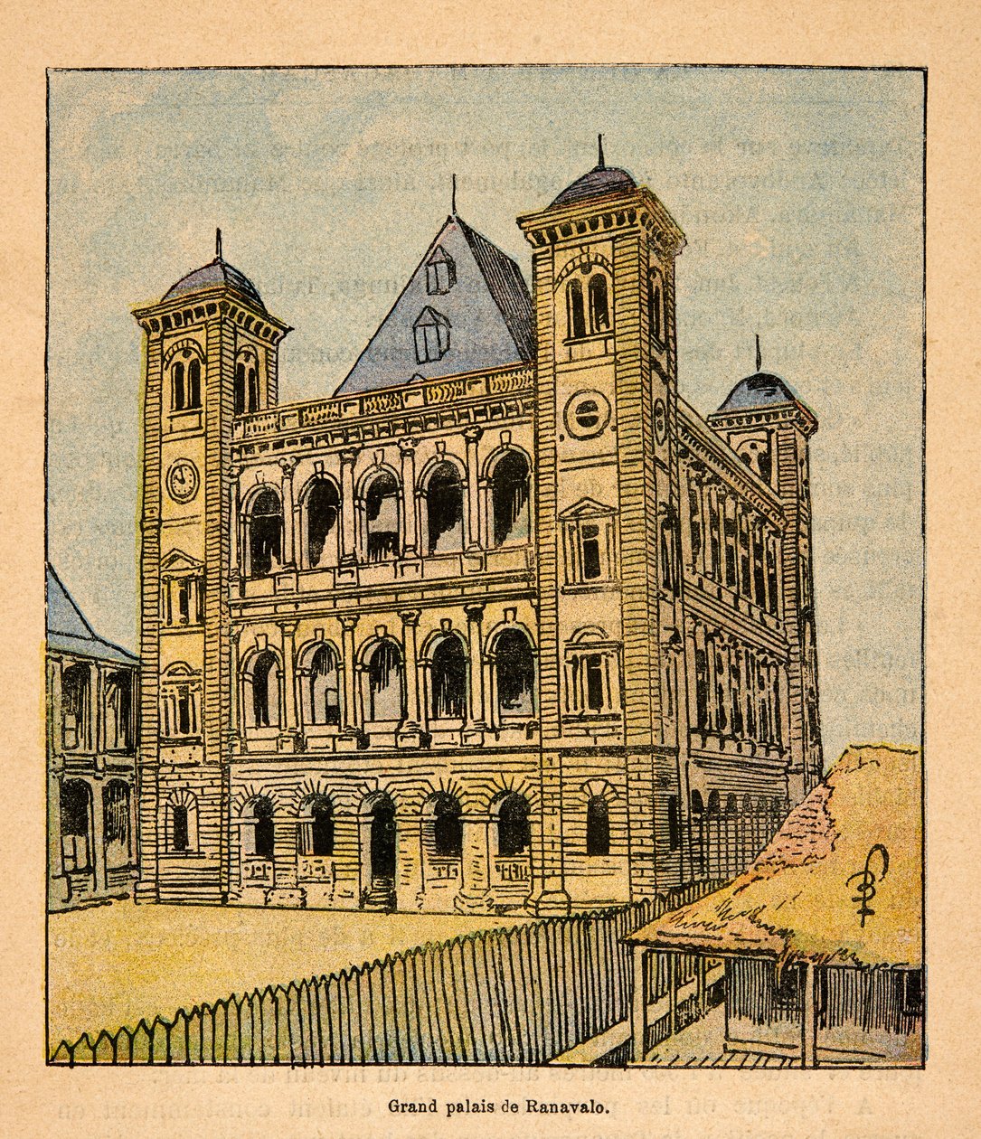 A Guerra em Madagáscar - História das Expedições Francesas de 1885-1895 por Henri Galli dit Galllichet (1854-1922), ilustrada por Louis Bombled (1862-1927): O Grande Palácio da Rainha Ranavalona III em Tananarive, Coleção Particular de Louis Charles Bombled