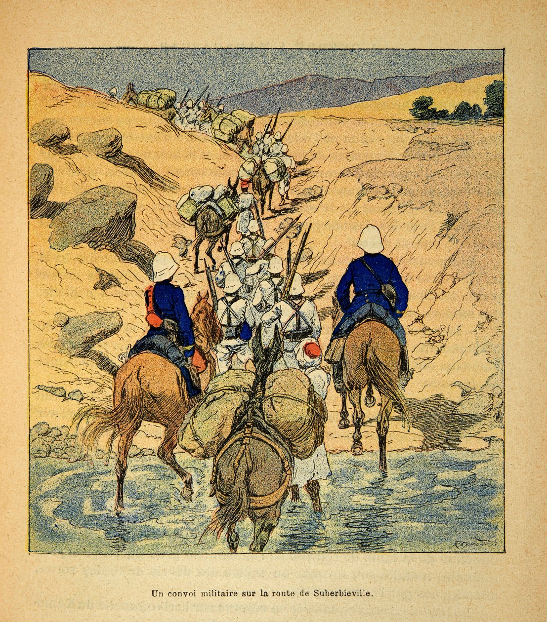 A Guerra em Madagáscar - História das Expedições Francesas de 1885-1895 por Henri Galli dit Galllichet (1854-1922), ilustrada por Louis Bombled (1862-1927): um comboio militar na estrada para Suberbieville em 1895, Coleção Privada de Louis Charles Bombled