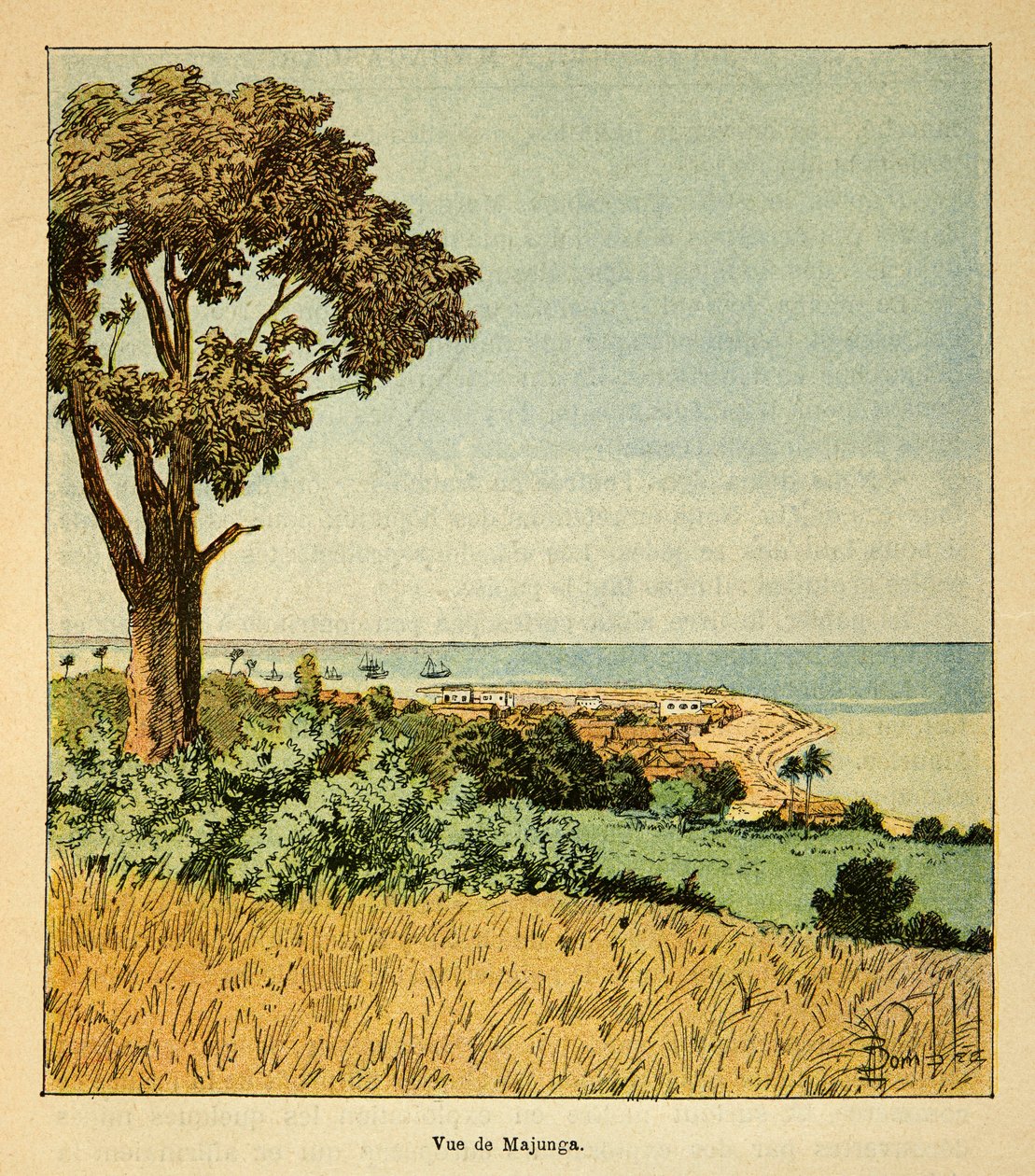 A Guerra em Madagáscar - História das Expedições Francesas de 1885-1895 por Henri Galli dit Galllichet (1854-1922), ilustrada por Louis Bombled (1862-1927): Vista da Cidade de Majunga no Siecle do século XIX, Coleção Particular de Louis Charles Bombled