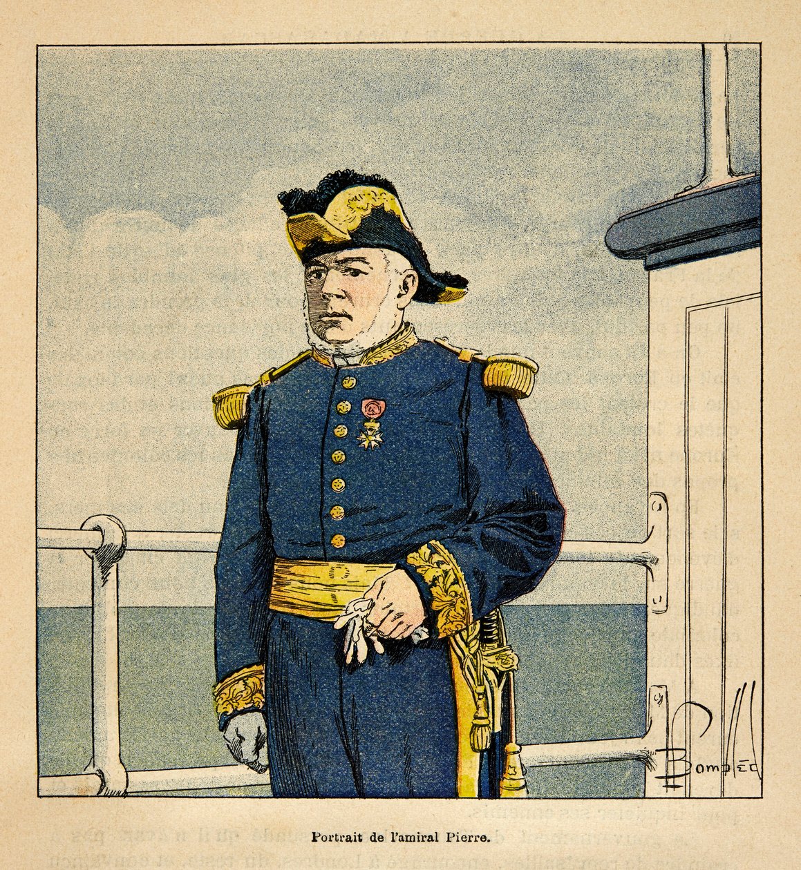 A Guerra em Madagáscar - História das Expedições Francesas de 1885-1895 por Henri Galli dit Galllichet (1854-1922), ilustrada por Louis Bombled (1862-1927): Retrato do Almirante Pierre (1827-1883), Coleção Particular de Louis Charles Bombled