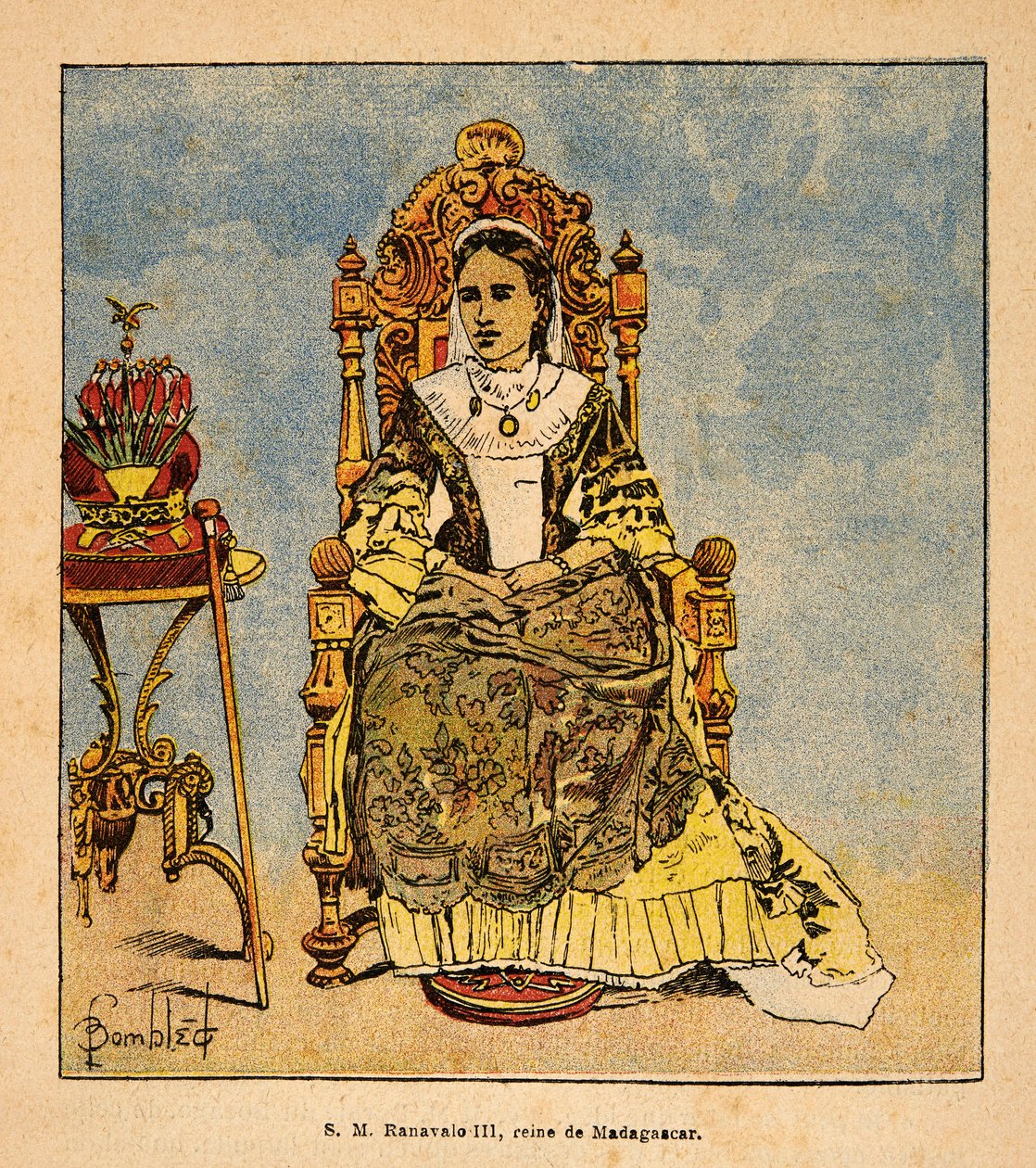 A Guerra em Madagáscar - História das Expedições Francesas de 1885-1895 por Henri Galli dit Galllichet (1854-1922), ilustrada por Louis Bombled (1862-1927): Retrato da Rainha Ranavalona III (1861-1917) Rainha de Madagáscar, Coleção Particular de Louis Charles Bombled