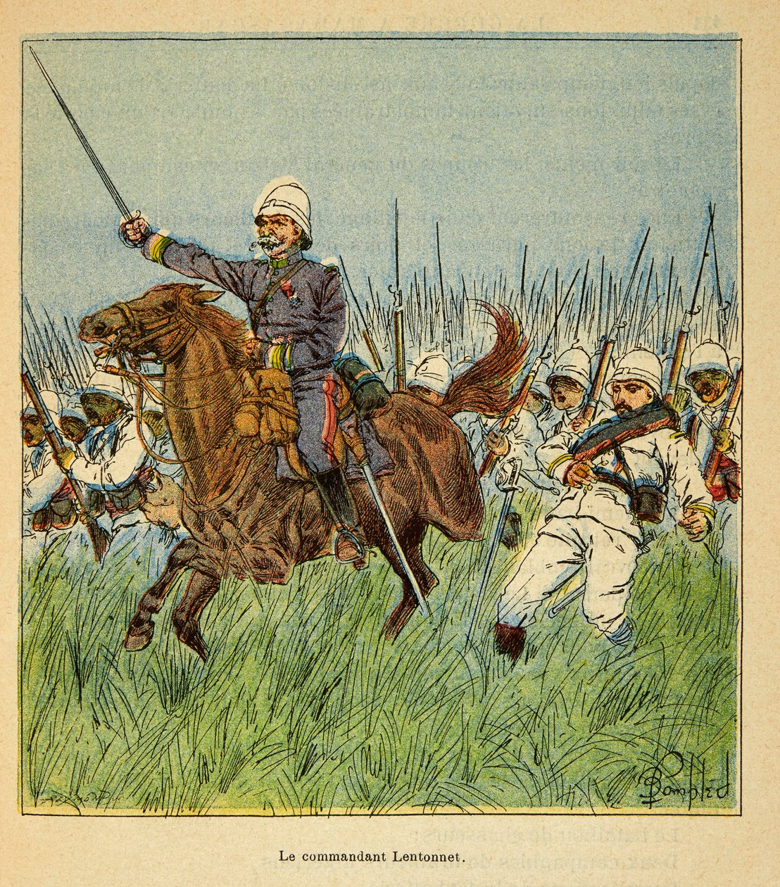 A Guerra em Madagáscar - História das Expedições Francesas de 1885-1895 por Henri Galli dit Galllichet (1854-1922), ilustrada por Louis Bombled (1862-1927): O Comandante Lentonnet (1840-1896) com as tropas francesas durante a defesa de Tsarasaotra de Louis Charles Bombled