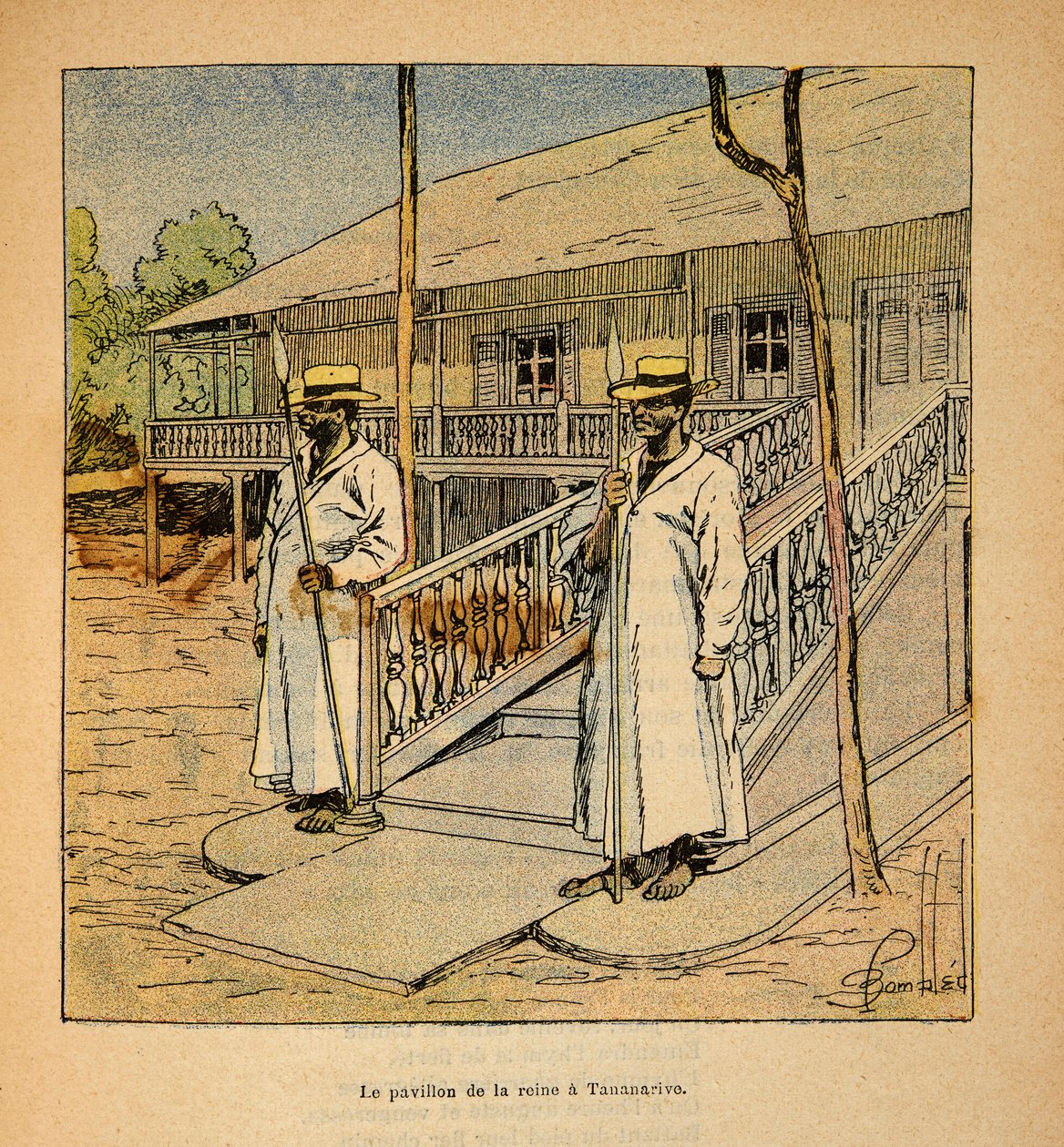A Guerra em Madagáscar - História das Expedições Francesas de 1885-1895 por Henri Galli dit Galllichet (1854-1922), ilustrada por Louis Bombled (1862-1927): O Pavilhão da Rainha Ranavalona em Tananarive em 1895, Coleção Particular de Louis Charles Bombled