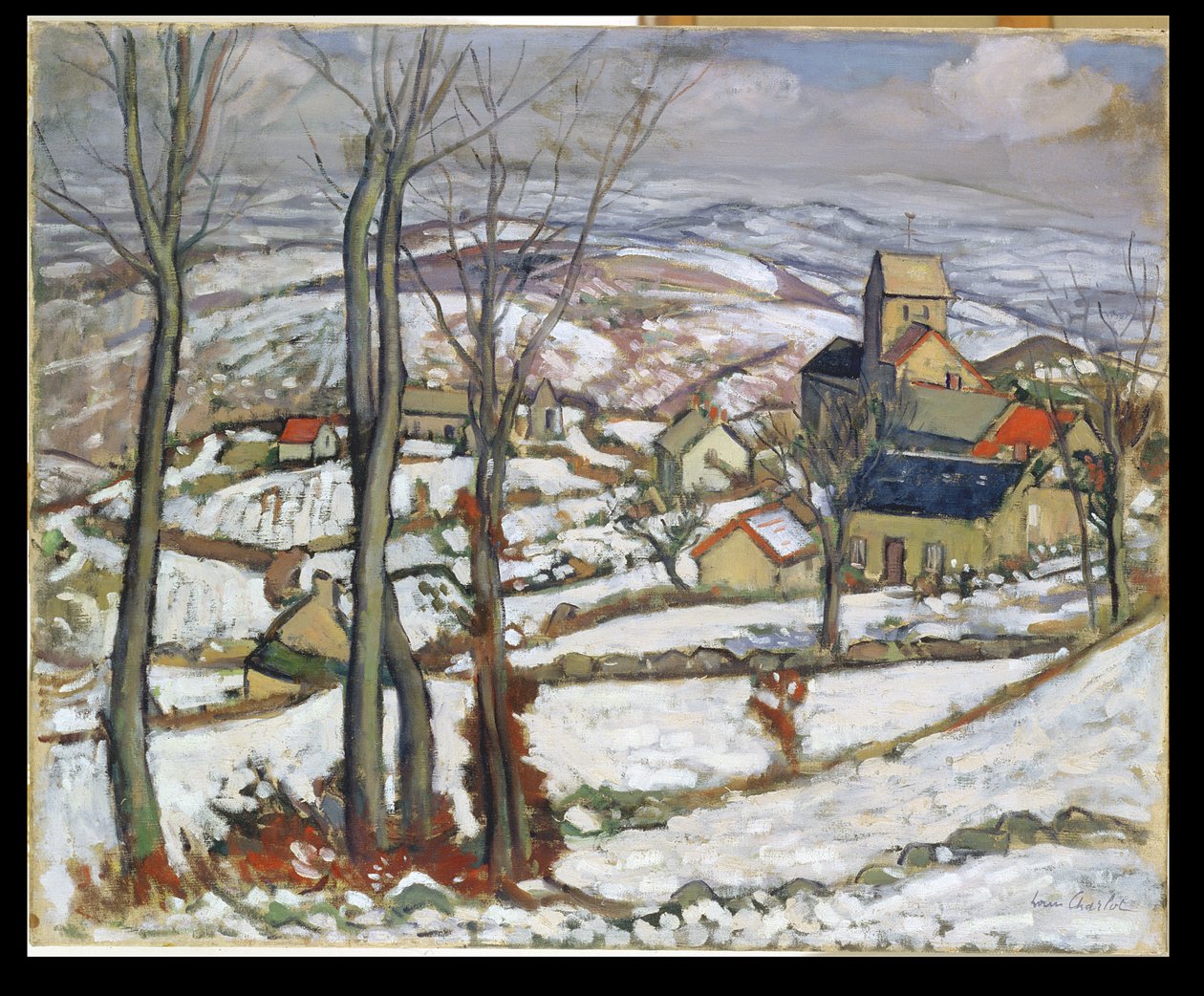Aldeia na Neve, c.1910-11 (óleo sobre tela) de Louis Charlot