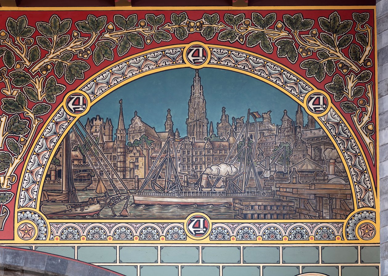 Edifício da estação ferroviária (Sint-Pietersstation). Interior. 1912. O hall de entrada. de Louis Cloquet