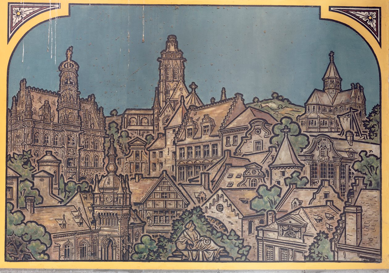 Edifício da estação ferroviária (Sint-Pietersstation). Interior. 1912. O hall de entrada. de Louis Cloquet