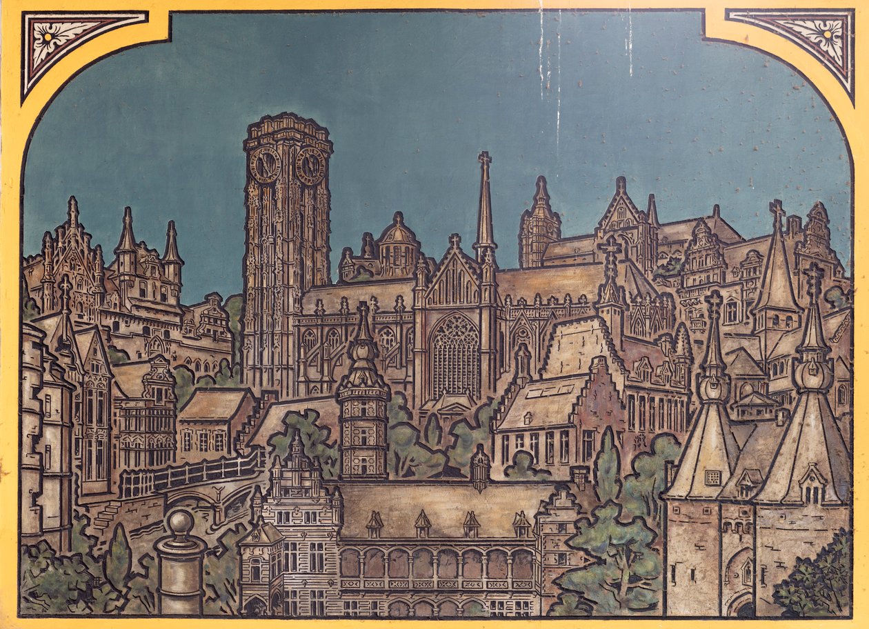Edifício da estação ferroviária (Sint-Pietersstation). Interior. 1912. O hall de entrada. de Louis Cloquet