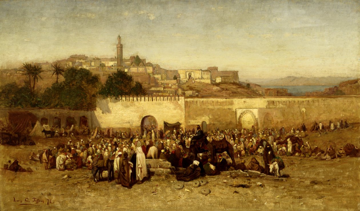 Dia de Mercado Fora dos Muros de Tânger, Marrocos, 1873. de Louis Comfort Tiffany