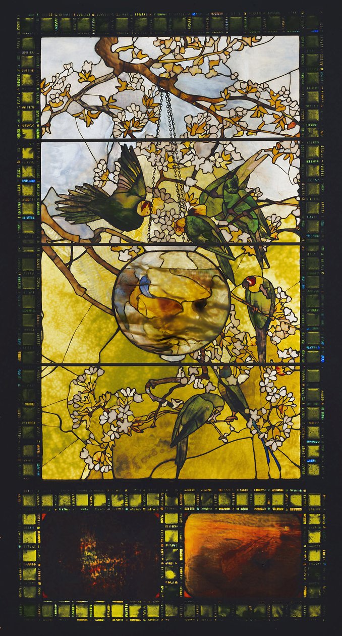 Periquitos e aquário de ouro, c.1893 de Louis Comfort Tiffany