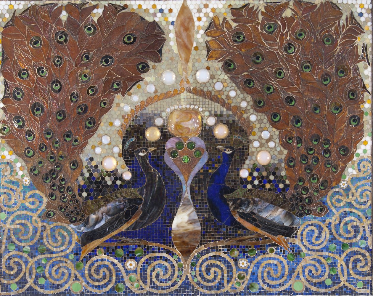 Mosaico de pavão do átrio de entrada da casa de Henry O. Havemeyer, Nova Iorque de Louis Comfort Tiffany