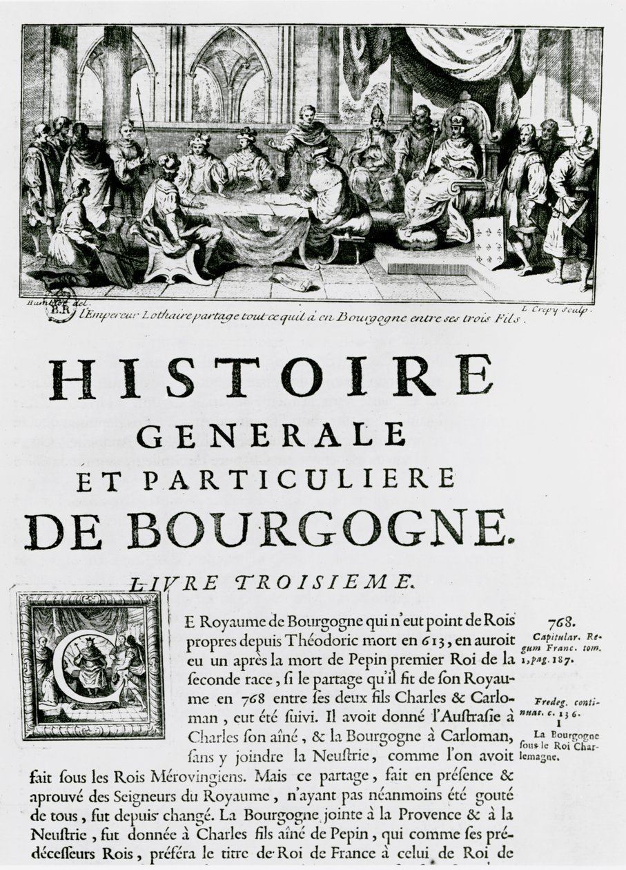 Frontispício de &39;Histoire de Bourgogne&39;, representando o imperador Lothair de Louis Crepy