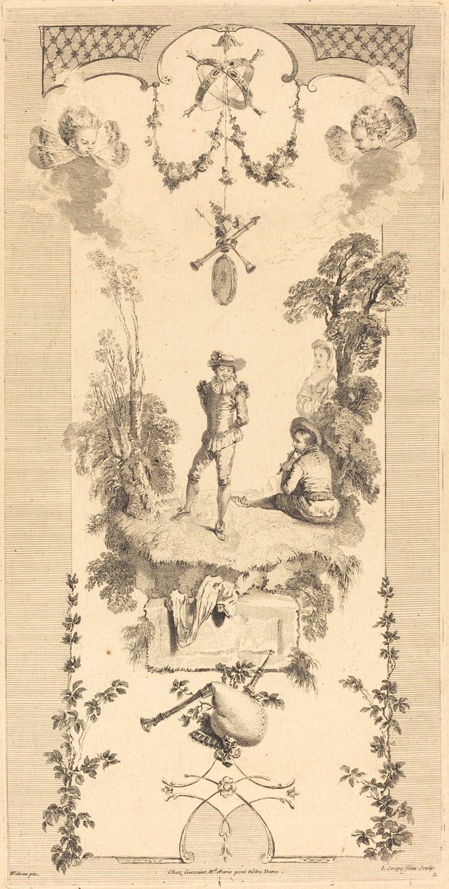 Pastor dançando ao som de uma flauta de Louis Crépy after Antoine Watteau