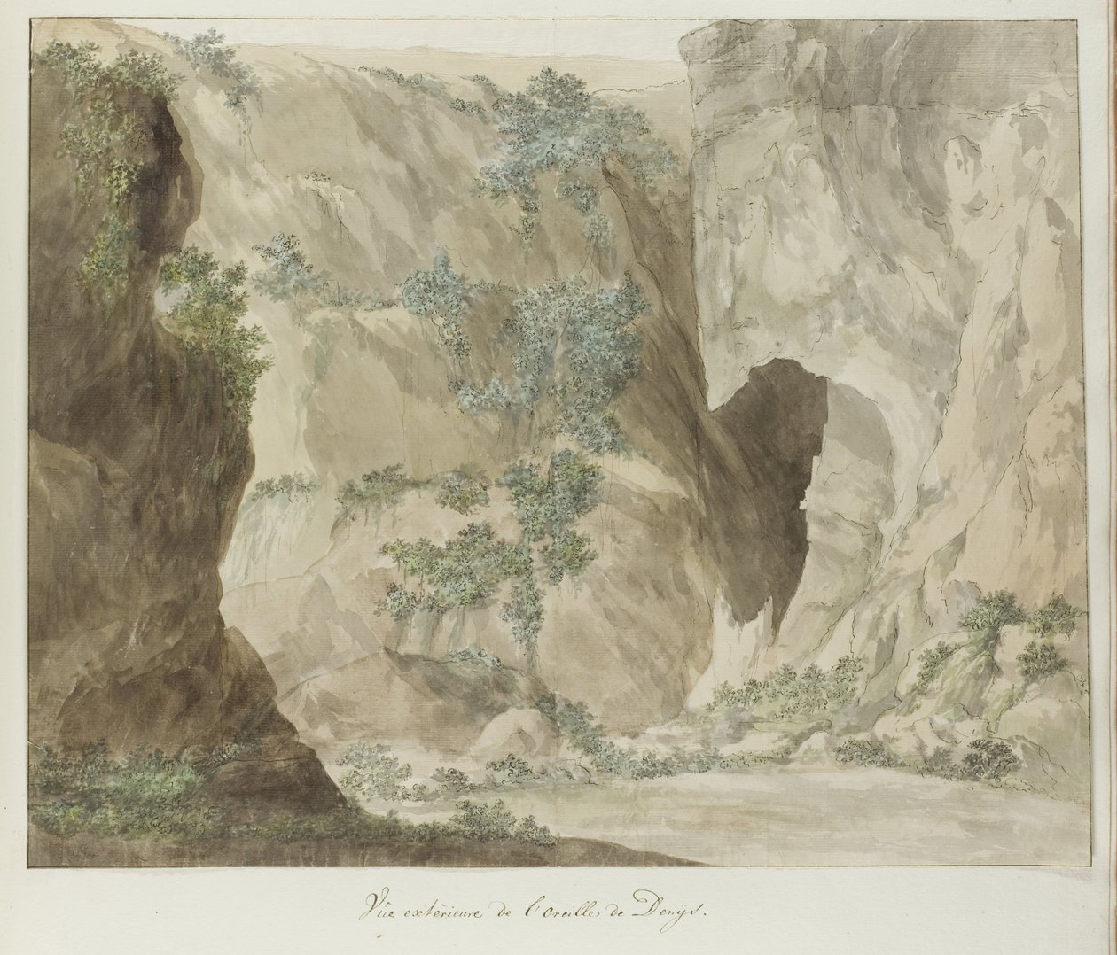 Buitenwand van de grot Oreille de Denys
Vista exterior do Ouvido de Denys (título sobre o objecto)
Voyage en Italie, en Sicile et à Malte - 1778 (título da série) de Louis Ducros