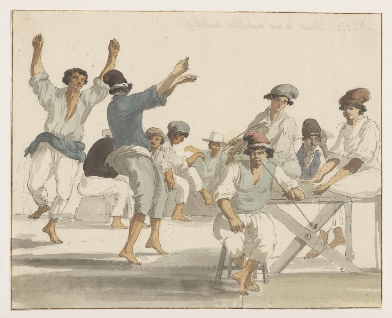 Dansende maltezer matrozen Dança dos nossos marinheiros malteses (título no objeto) Viagens na Itália, Sicília e Malta - 1778 (título da série) de Louis Ducros