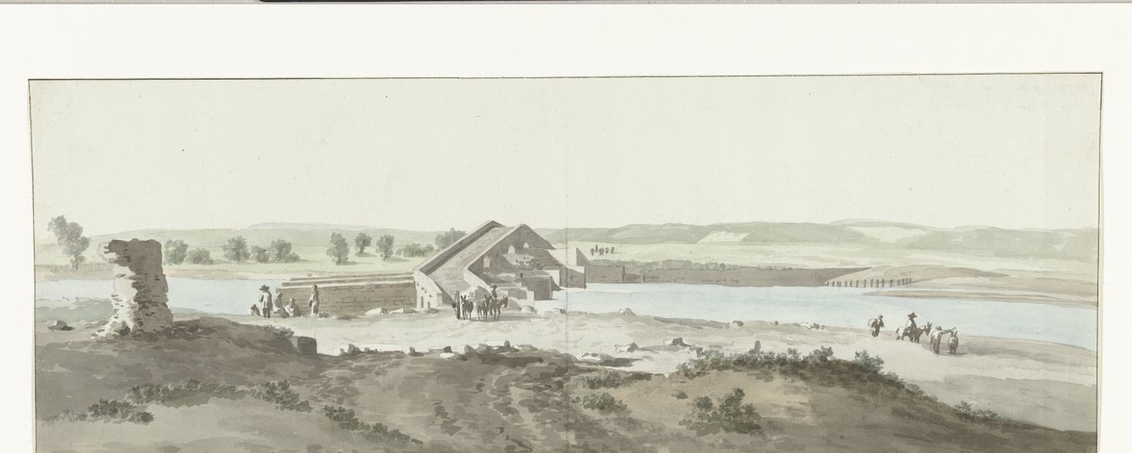 Gezicht op Canosa brug over Ofanto rivier em Puglia
Vista da Ponte Canosa sobre o rio Ofanto (Aufidus) (título sobre o objecto)
Viagem a Itália, Sicília e Malta - 1778 (título da série) de Louis Ducros