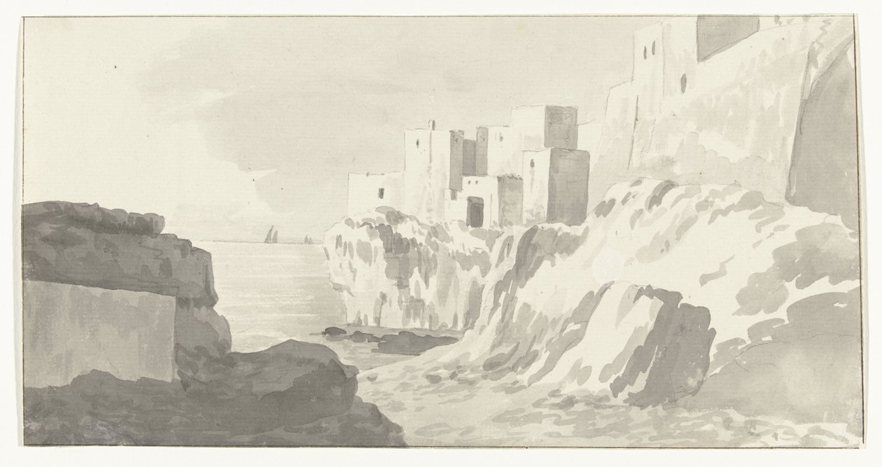Gezicht op Polignano
Vista da cidade Polignano (título sobre o objecto)
Viagem a Itália, Sicília e Malta - 1778 (título da série) de Louis Ducros