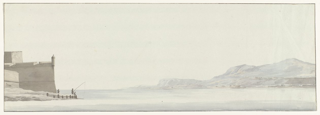 Gezicht op de kust van Calabrië vanaf het uiterste punt van de vesting Messina
Vista da costa da Calábria a partir do canto exterior da cidadela de Messina (título sobre o objecto)
Voyage en Italie, en Sicile et à Malte - 1778 (título da série) de Louis Ducros