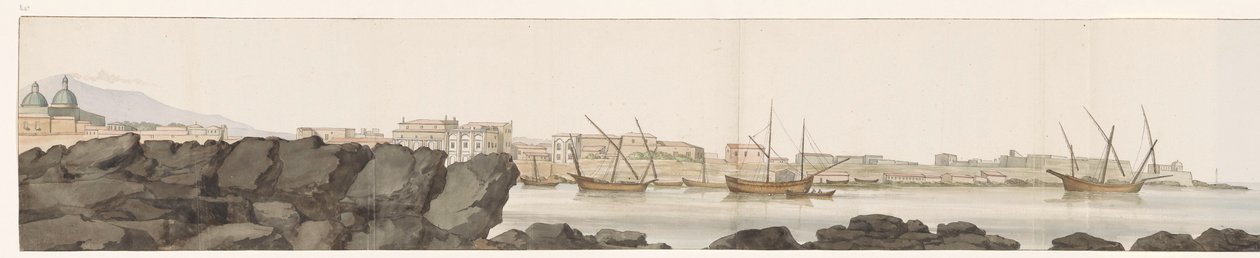 Vista do porto de Catânia Vue du Port de Catane (título no objeto) Voyage en Italy, e Sicile et à Malte - 1778 (título da série) de Louis Ducros