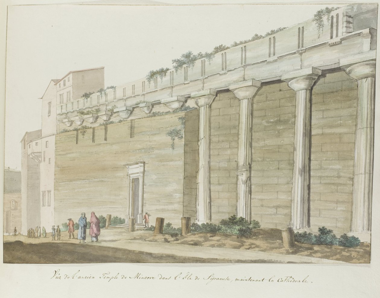 Gezicht op oude Minerva tempel op eiland Syracuse
Vista do antigo Templo de Minerva na Ilha de Siracusa (título sobre o objecto)
Voyage en Italie, en Sicile et à Malte - 1778 (título da série) de Louis Ducros