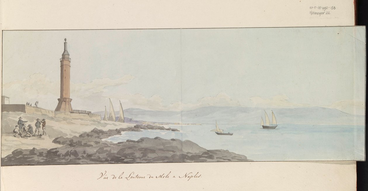 Vista do farol perto do cais em Nápoles
Vue de la Lanterne du Mole à Nápoles (título sobre o objecto)
Voyage en Italie, en Sicile et à Malte - 1778 (título da série) de Louis Ducros
