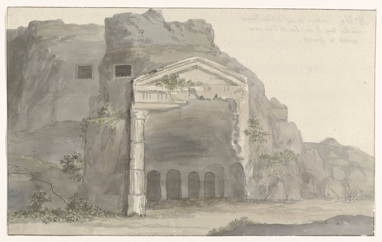 Tumbas com fachada em estilo dórico esculpidas na rocha perto de Siracusa Voyage en Italy, e Sicile et à Malte - 1778 (título da série) de Louis Ducros