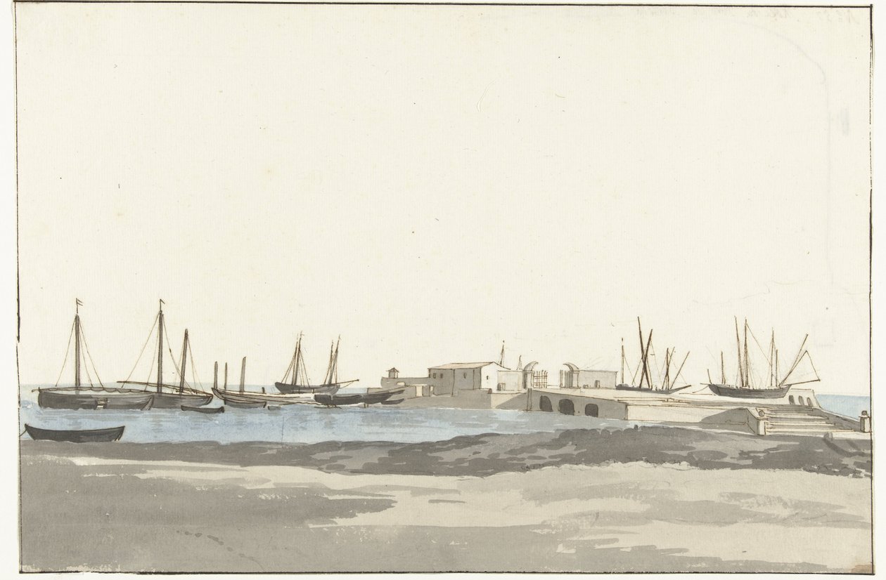 Haven van Barletta met schepen
Molhe do porto de Barletta (título sobre o objecto)
Viagem a Itália, Sicília e Malta - 1778 (título da série) de Louis Ducros