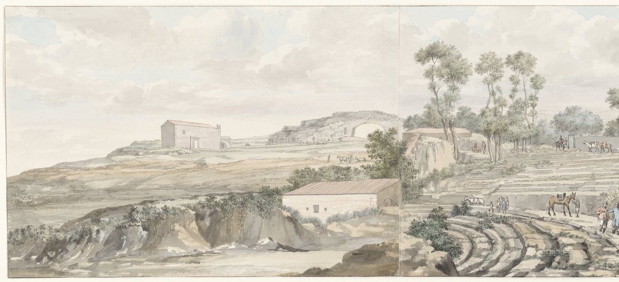 Interieur conheceu o teatro Trappen van em Siracusa
Vista do interior, e das bancadas do Teatro em Siracusa (título sobre o objecto)
Voyage en Italie, en Sicile et à Malte - 1778 (título da série) de Louis Ducros