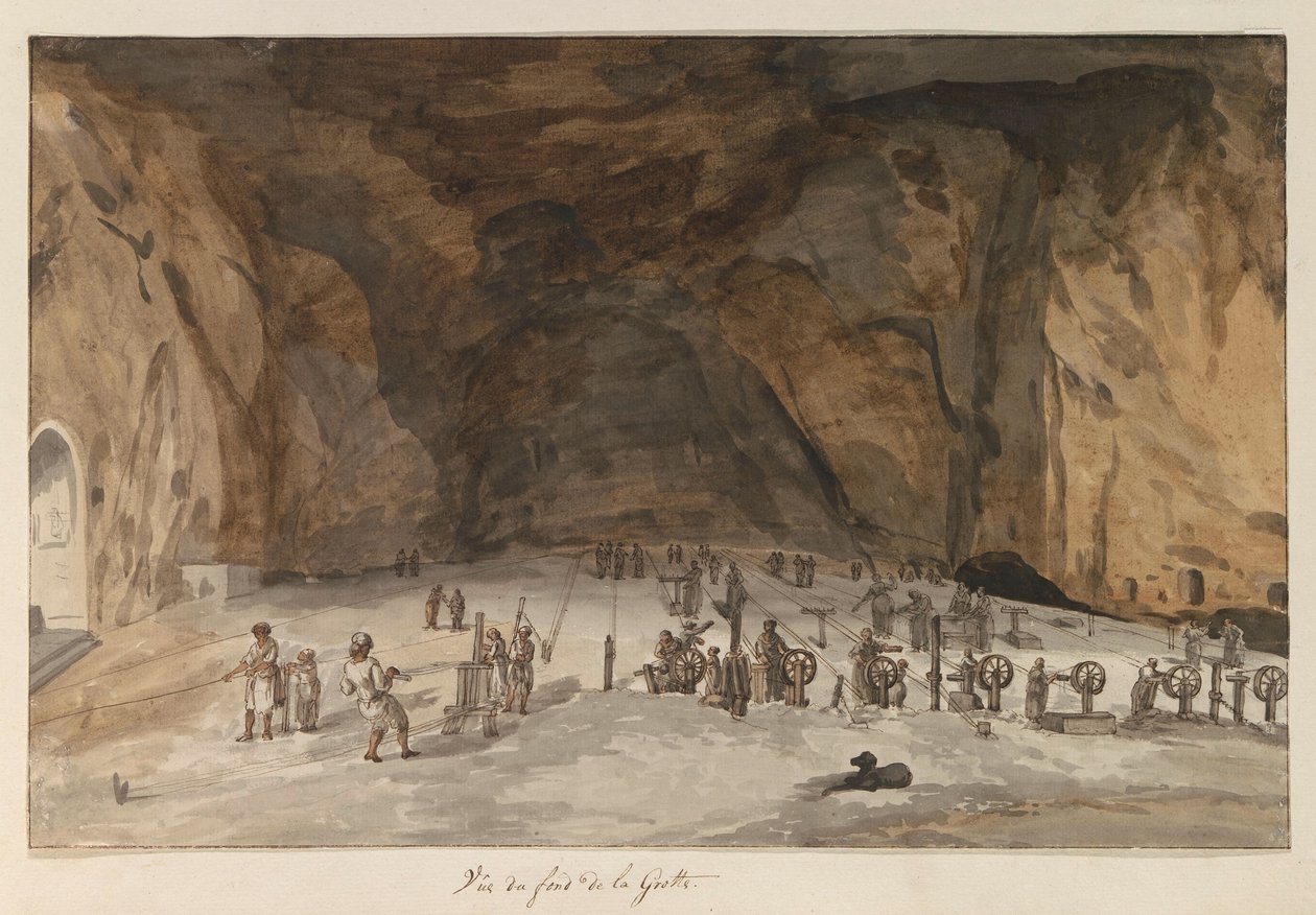 Interior da carrinha grot Santa Maria Capella Vista da parte inferior da Gruta (título no objeto) Viagens na Itália, Sicília e Malta - 1778 (título da série) de Louis Ducros